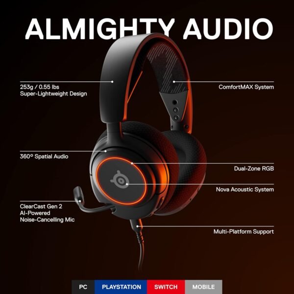 SteelSeries New Arctis Nova 3 Multi-Platform Gaming Headset - Signature Arctis Sound - ClearCast Gen 2 Mic - PC, PS5/PS4, Xbox Series X|S, Switch, Mobile - Image 2