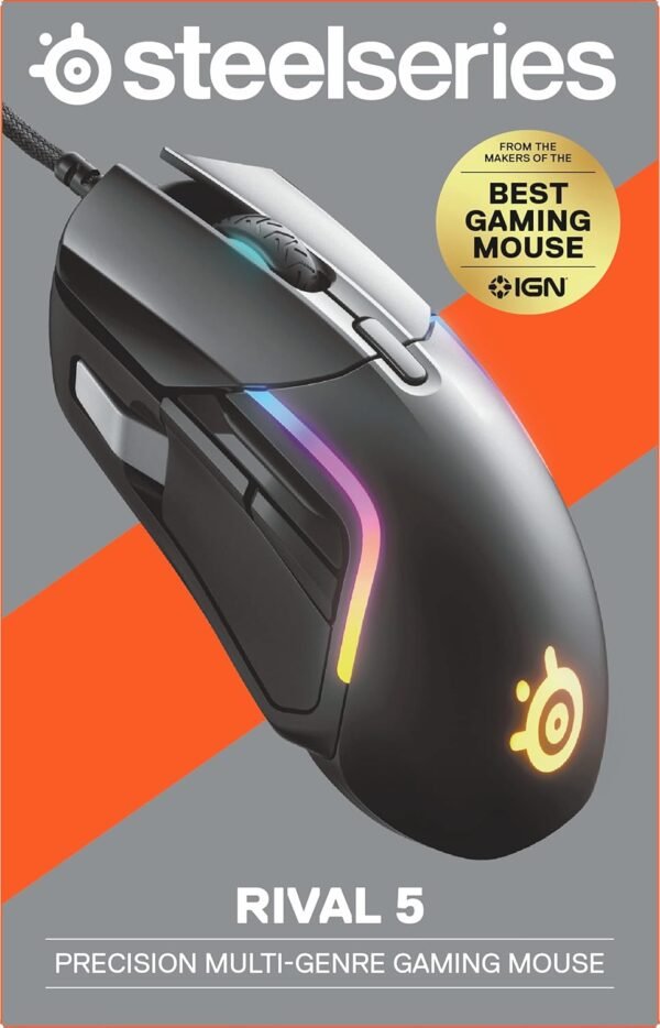 SteelSeries Rival 5 - Gaming Mouse – FPS, MOBA, MMO, Battle Royale – 18,000 CPI TrueMove Air Optical Sensor – 9 Programmable Buttons – 85 g Competitive Weight, Black - Image 12