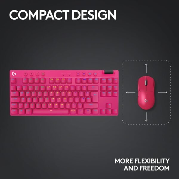 Logitech G PRO X TKL LIGHTSPEED Wireless Gaming Keyboard, Ultra Portable Tenkeyless Design, LIGHTSYNC RGB, Tactile Switches (GX Brown), QWERTY UK English Layout, Magenta - Image 8