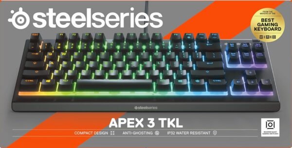SteelSeries Apex 3 TKL - RGB Gaming Keyboard - Tenkeyless Compact Esports Form Factor - 8-Zone RGB Illumination - IP32 Water & Dust Resistant - English QWERTY Layout , Black - Image 14