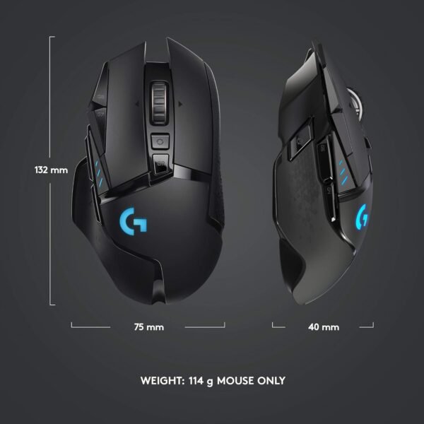 Logitech G502 LIGHTSPEED Wireless Gaming Mouse, 25K HERO Gaming Sensor, 25600 DPI, RGB, Ultra-Light, 11 Programmable Buttons, Long Life Battery, PowerPlay-compatible, PC - Black - Image 3