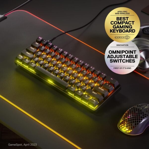 SteelSeries Apex Pro Mini - HyperMagnetic Gaming Keyboard - World’s Fastest Keyboard - Adjustable Actuation - Compact 60% Form Factor - RGB – PBT Keycaps - USB-C​ - English QWERTY Layout - 60% - Image 2