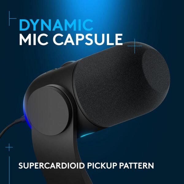 Logitech G Yeti GX Dynamic RGB Gaming Microphone with LIGHTSYNC, USB Mic for Streaming, Supercardioid, USB Plug and Play for PC/Mac - Black - Image 2