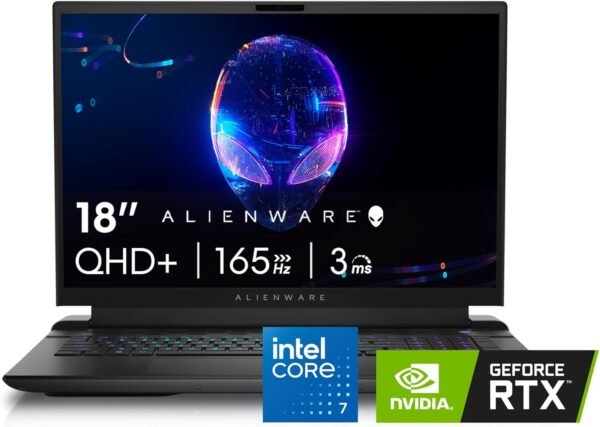 Alienware M18 Gaming Laptop - 18-inch QHD+ 165Hz 3ms Display, Intel Core i7-14700HX, 16GB DDR5 RAM, 1TB SSD, NVIDIA GeForce RTX 4070 8GB GDDR6, Windows 11 Home, Onsite Service - Dark Metallic Moon