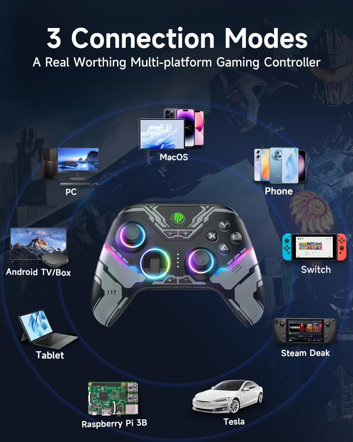 EasySMX X15 Wireless PC Controller with Hall Triggers, Hall Joysticks, Enhanced Bluetooth Game Controller,No Drift No Deadzone effect, Compatible with Windows PC, Android, Steam and Switch - Image 3