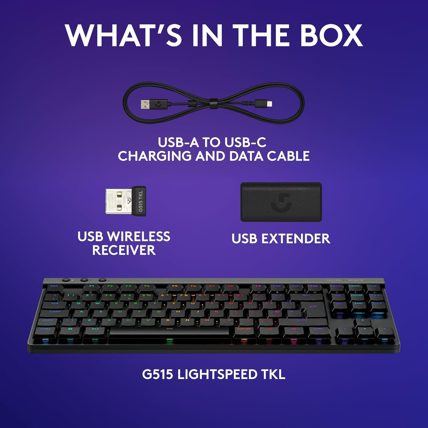 Logitech G G515 LIGHTSPEED TKL Low Profile Wireless Gaming Keyboard, LIGHTSYNC RGB, Thin Tenkeyless Design, PBT Keycaps, Tactile Mechanical Switches, QWERTY UK English Layout - Black - Image 8