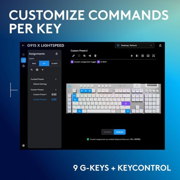 Logitech G G915 X LIGHTSPEED Low-Profile Wireless Gaming Keyboard, Double-Shot PBT Keycaps, Fully Programmable Keys, RGB Backlighting, GL Brown Tactile Switches - PC/Mac, QWERTY UK English - White - Image 4