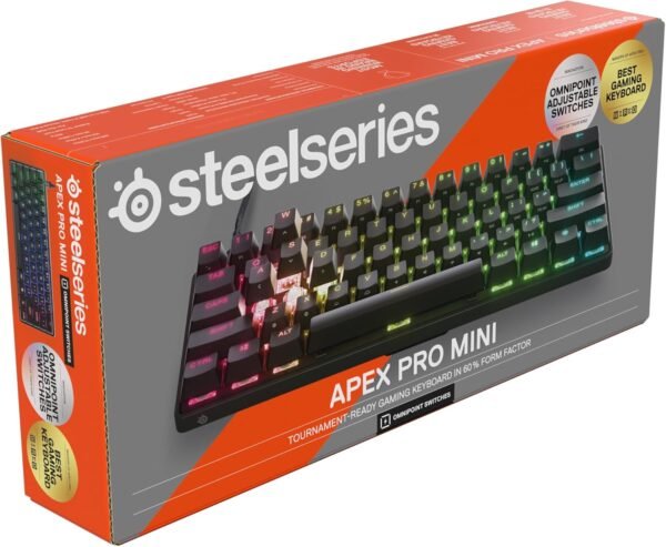 SteelSeries Apex Pro Mini - HyperMagnetic Gaming Keyboard - World’s Fastest Keyboard - Adjustable Actuation - Compact 60% Form Factor - RGB – PBT Keycaps - USB-C​ - English QWERTY Layout - 60% - Image 14