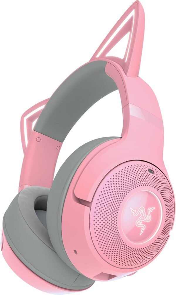 Razer Kraken Kitty V2 BT - Wireless Bluetooth RGB Headset with Kitty Ears (Bluetooth 5.2, TriForce 40 mm Drivers, Integrated Beamforming Noise-cancelling Mics, Up to 40 Hrs Battery Life) Quartz Pink - Image 8
