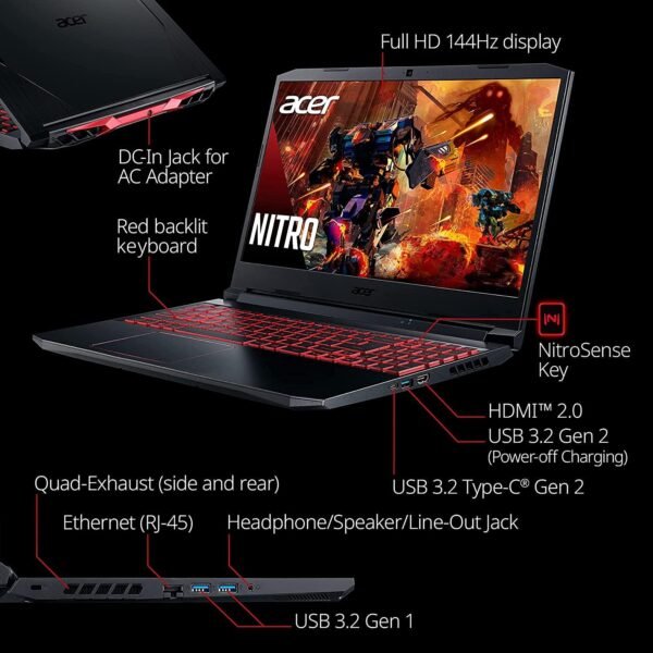 Acer Nitro 5 Gaming Laptop, 15.6"" FHD 144Hz IPS Display, Intel Core i5-10300H Processor, GeForce RTX 3050 Laptop Graphics, 32GB DDR4, 1TB NVMe SSD, Intel Wi-Fi 6, Backlit Keyboard, Windows 10, Black - Image 6