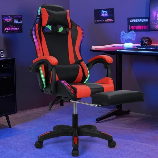 Ergonomic Gaming Chair with Function RGB Light Footrest Lumbar Support Height Adjustable High Back Computer Chair Swivel Office Chair for Adults Women Men - Image 2