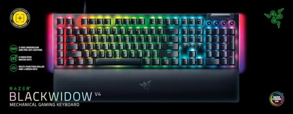 Razer BlackWidow V4 (Green Switch) - Mechanical Gaming Keyboard Chroma RGB (Clicky Mechanical Switches, 6 Dedicated Macro Keys, Doubleshot ABS Keycaps) UK Layout | Black - Image 9