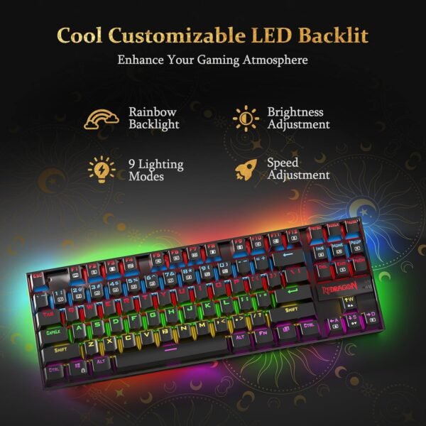 Redragon K552 Mechanical Gaming Keyboard, LED Gaming Keyboard with Red Switches, 87 Full Anti-ghosting Keys, Unique Metal Rim for Windows Gaming PC, Black - Image 2