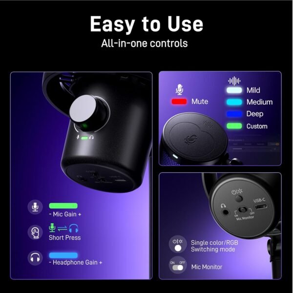 MAONO Microphone Wireless for PC, USB Microphone with Software AI Voice Change, Three-Level Noise Cancellation, Custom RGB Light, Mute, for Gaming, Podcasting, Streaming, Recording, DM40 Pro Black - Image 8