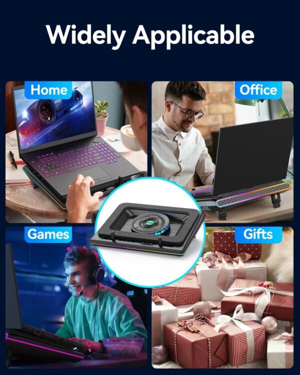 llano RGB Laptop Cooling Pad with Powerful Turbofan Gaming Cooler Radiator with Infinitely Variable Speed, Touch Control, LCD Screen, 3-Port USB Hub, Seal Foam for Notebook Computer 15-19in - Image 7