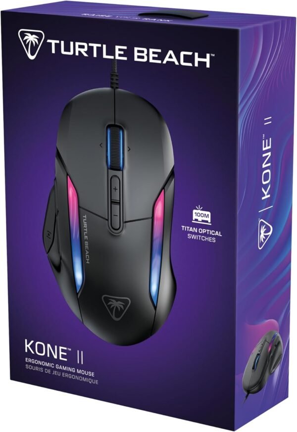 TURTLE BEACH Kone II – Wired Ergonomic RGB Gaming Mouse, 26K DPI Optical Sensor, 100M Click Life Optical Switches, 23 Customizable Inputs, 4D Scroll Wheel, Pure PTFE glides - Ash Black - Image 14