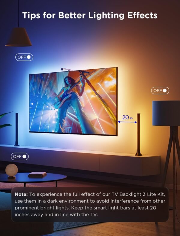 Govee TV Backlight 3 Lite Kit, 11.8ft RGBICW Wi-Fi TV LED Strip Light with Camera and 15 Inches Smart Light Bars with Double Light Beads, LED Lights for 55-65in TVs, Works with Alexa & Google Home - Image 7