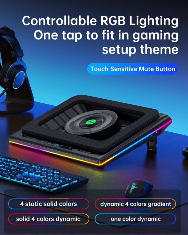 llano RGB Laptop Cooling Pad with Powerful Turbofan Gaming Cooler Radiator with Infinitely Variable Speed, Touch Control, LCD Screen, 3-Port USB Hub, Seal Foam for Notebook Computer 15-19in - Image 3