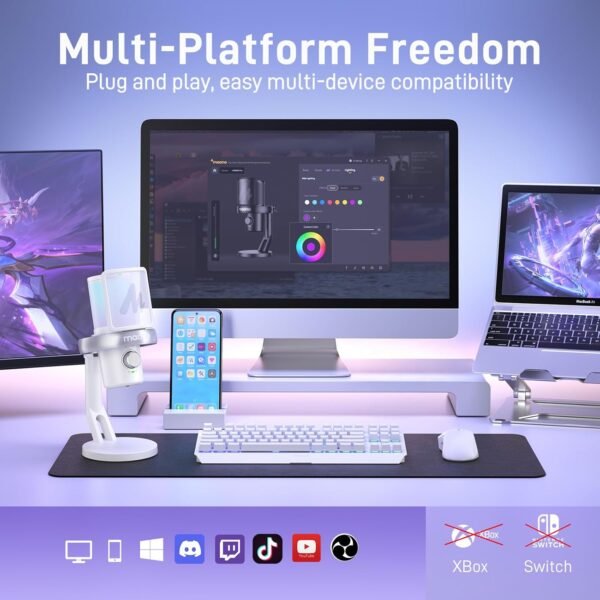 MAONO Microphone Wireless for PC, USB Microphone with Software AI Voice Change, Three-Level Noise Cancellation, Custom RGB Light, Mute, for Gaming, Podcasting, Streaming, Recording, DM40 Pro White - Image 7
