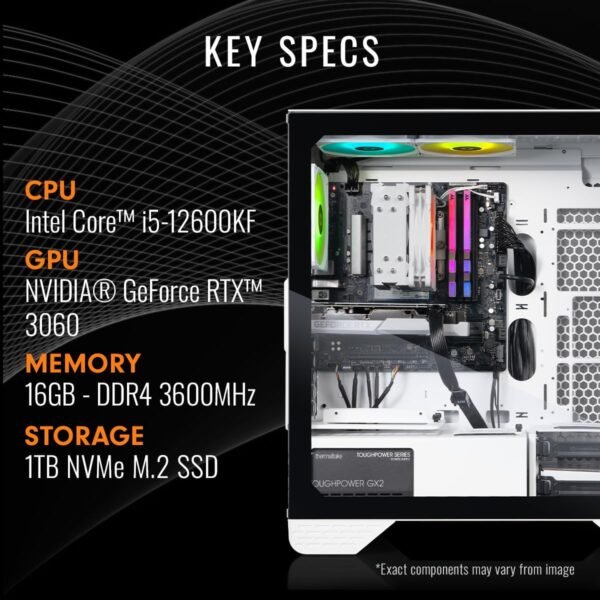 Thermaltake LCGS Glacier i1260S Gaming Desktop (Intel Core™ i5-12600KF, ToughRam DDR4 3600Mhz 16GB RGB Memory, NVIDIA® GeForce RTX™ 3060, 1TB NVMe M.2, WiFi, Win11 Home) S3WT-B760-360-LCS - Image 2
