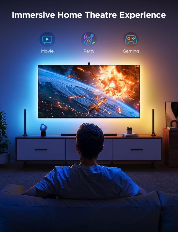 Govee TV Backlight 3 Lite Kit, 11.8ft RGBICW Wi-Fi TV LED Strip Light with Camera and 15 Inches Smart Light Bars with Double Light Beads, LED Lights for 55-65in TVs, Works with Alexa & Google Home - Image 2