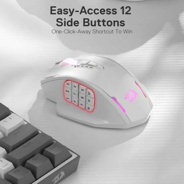 Redragon M913 Impact Elite Wireless Gaming Mouse, 16000 DPI Wired/Wireless RGB Gamer Mouse with 16 Programmable Buttons, 45 Hr Battery and Pro Optical Sensor, 12 Side Buttons MMO Mouse,White - Image 3