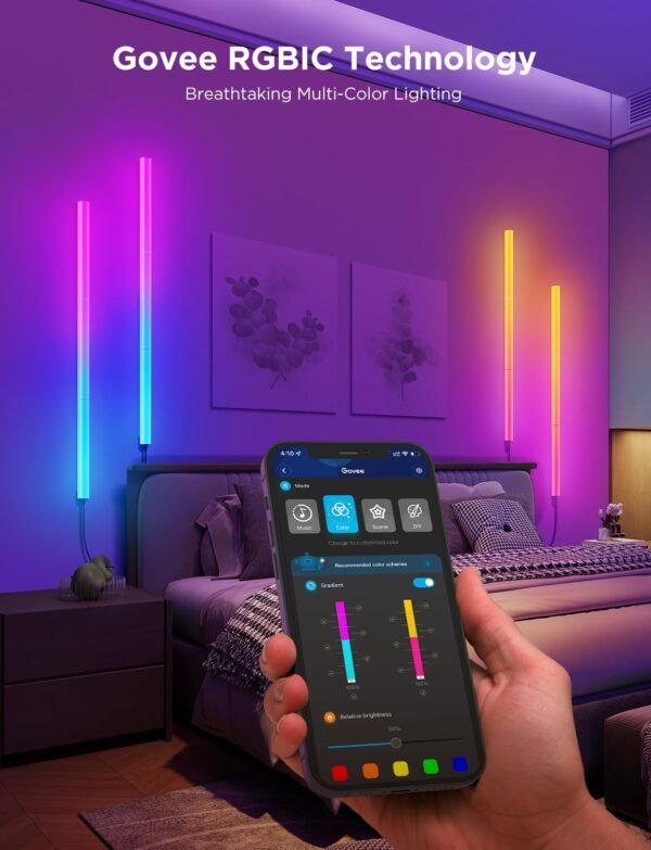 Govee LED RGBIC Glide Wall Lights Smart, Works with Alexa and Google Assistant, Intelligent Lively Illumination for Gaming Room, Music Sync and Dynamic Scenes, 6 pcs - Image 4