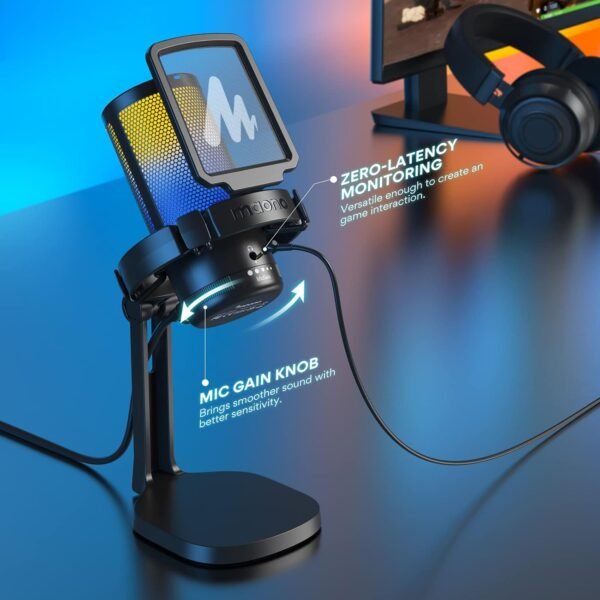 MAONO USB Microphone for PC, RGB Gaming Mic with Mute Button, Noise Cancellation Condenser Microphone with Gain knob for Streaming, Podcast, Recording, Chat, Compatible with PS5/PS4/Mac, DGM20 - Image 12