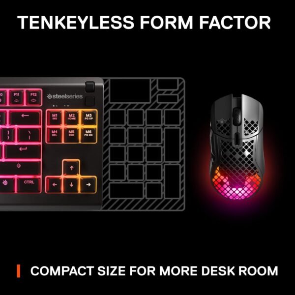 SteelSeries Apex 3 TKL - RGB Gaming Keyboard - Tenkeyless Compact Esports Form Factor - 8-Zone RGB Illumination - IP32 Water & Dust Resistant - English QWERTY Layout , Black - Image 7