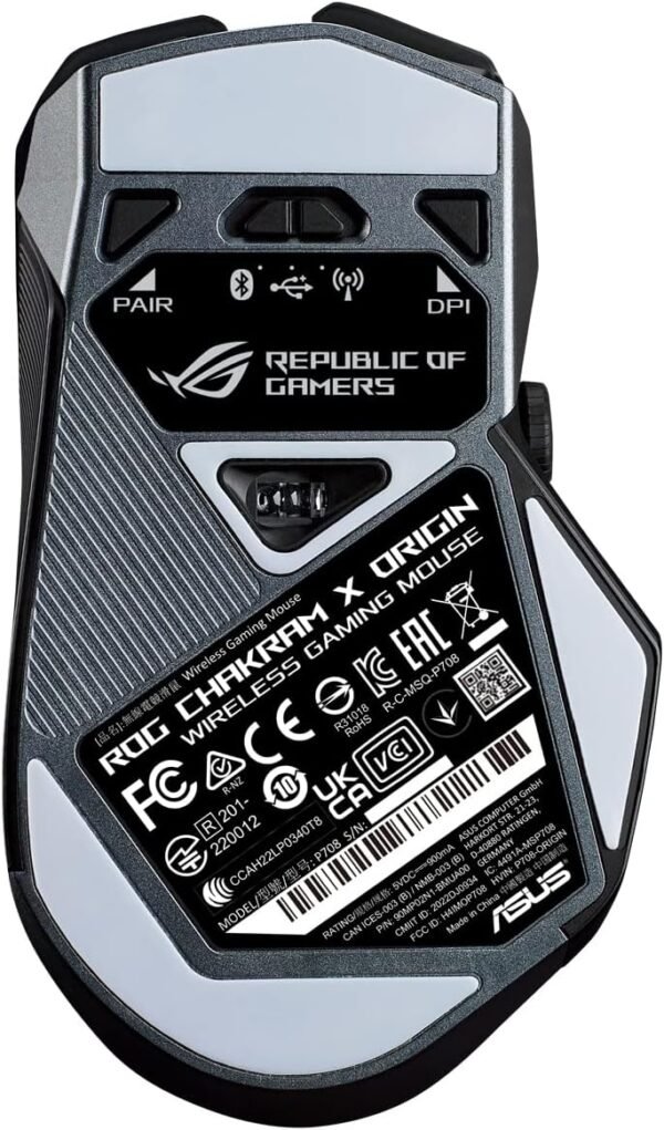 ASUS ROG Chakram X Origin Gaming Mouse, Tri-mode connectivity (2.4GHz RF, Bluetooth, Wired), 36000 DPI sensor, 11 programmable buttons, Detachable joystick, Paracord cable, Black - Image 14