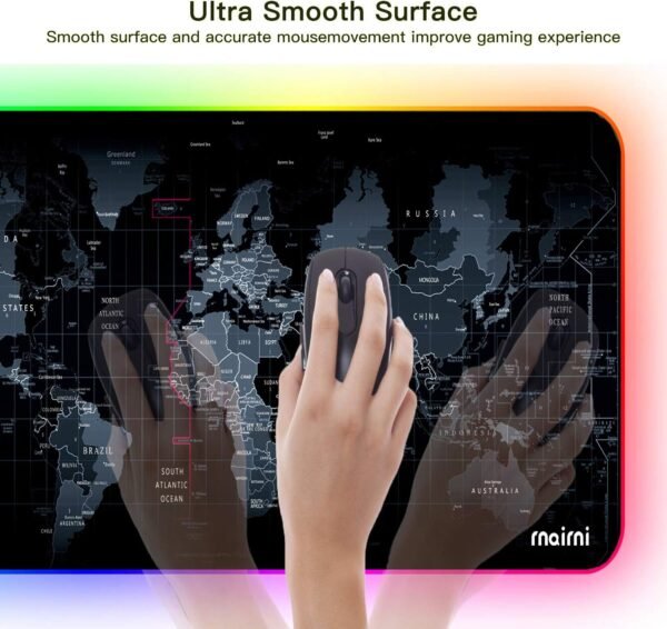 Extended RGB Gaming Mouse Mat 800x400x4mm, 17 Lighting Mode XL Extra Large Mouse Pad for gamer, Non-Slip Rubber Base and Waterproof, Keyboard Mousepad for Gaming, PC, MacBook, Laptop, Desk - World Map - Image 3