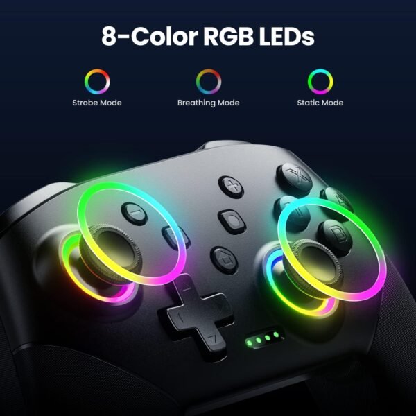 VOYEE Wireless Switch Controllers, Pro Controller for Lite/OLED/Windows PC, One-Key Pairing Gamepad with 9-Color RGB LEDs 1000mAh Battery 6-Axis Motion Wake Up Function - Image 2