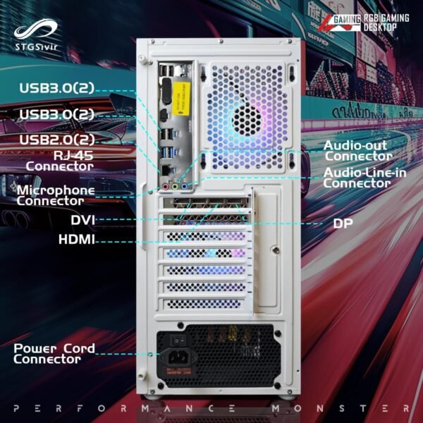 STGsivir Gaming PC White, Gaming Computer Desktop Tower, Intel 10th Gen 3.5GHz, AMD RX 580 8GB, 16GB DDR4 RAM, 1TB SSD, 600M WiFi, BT 5.0, Windows 11 - Image 7