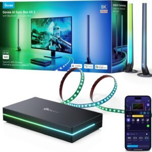 Govee HDMI 2.1 AI Sync Box Kit 2, Includes Light Bars, and Monitor Backlight, Supports 8K@60Hz, 4K@144Hz, VRR and ALLM, Works with Matter and Alexa, RGBIC Light Strip for 27-34 inch Monitor