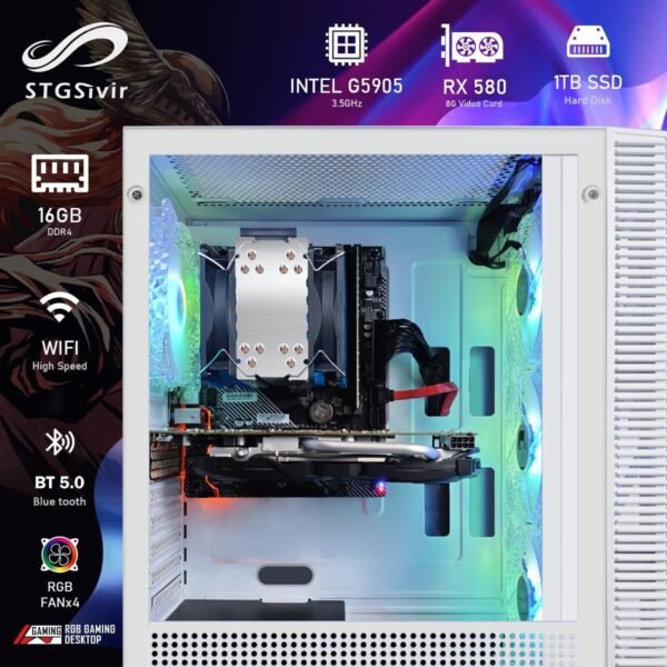 STGsivir Gaming PC White, Gaming Computer Desktop Tower, Intel 10th Gen 3.5GHz, AMD RX 580 8GB, 16GB DDR4 RAM, 1TB SSD, 600M WiFi, BT 5.0, Windows 11 - Image 3