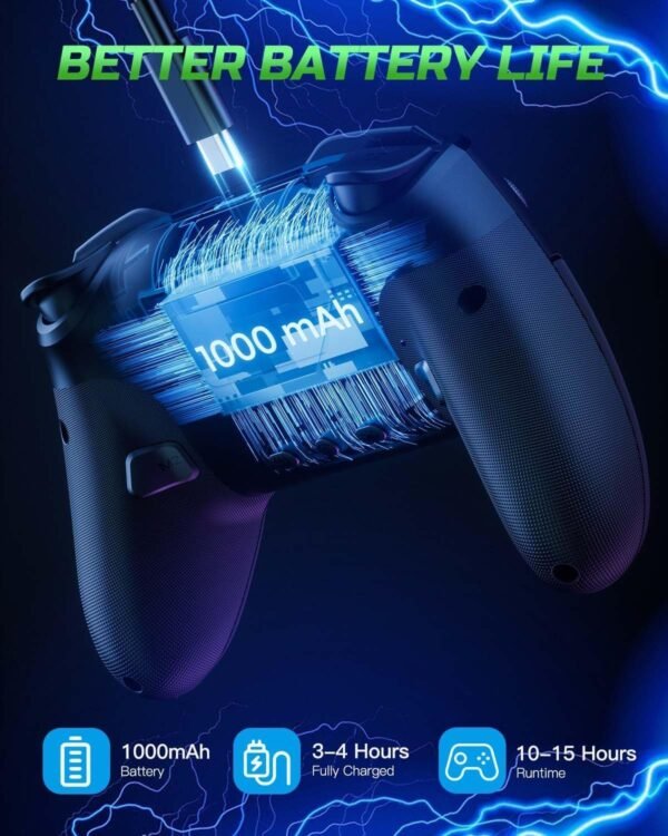 VOYEE Switch Controller Compatible with Switch/Lite/OLED/PC Windows, RGB Lightning Programmable 1000mAh Wireless Pro Controller with One Key Pairing Wake Up Vibration Turbo - Image 5