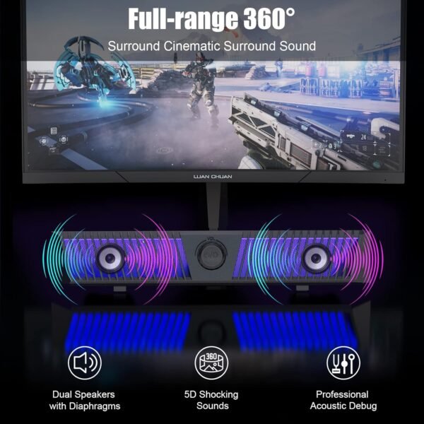 Smalody Computer Speakers, PC Speakers, Stereo Bluetooth Speakers Dynamic Cool RGB LED Design with Microphone Compatible with Desktop/Laptop/Smartphone/Game Console - Image 5