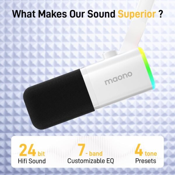MAONO Dynamic Gaming Microphone: USB XLR Dynamic Computer Microphone with Software-RGB PC Mic for Gamer-Podcast Mic Kit for Streaming Recording Studio YouTube (PD100X White) - Image 2