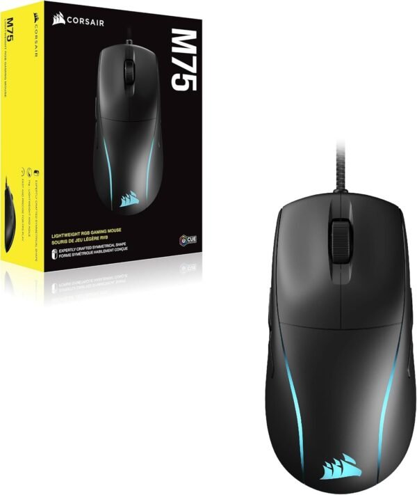 Corsair M75 Wired RGB Lightweight FPS Gaming Mouse – 26,000 DPI – Swappable Side Buttons – PC – Black - Image 8