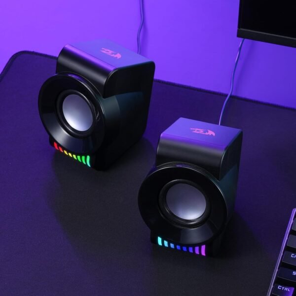 Redragon GS514 PC Gaming Speaker, 2.0 Channel Stereo Desktop Computer Speaker with Dynamic RGB, Quality Bass and Crystal Clear Sound, USB Powered with a 3.5mm Connector - Image 4
