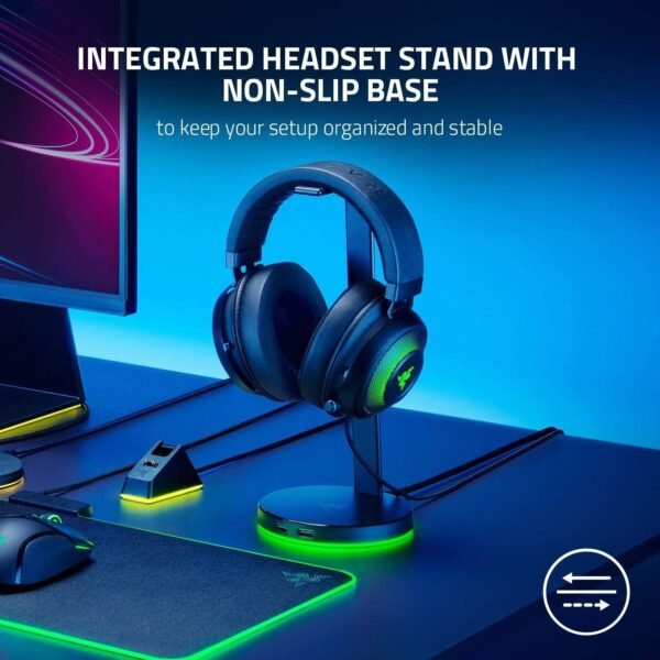 Razer Base Station V2 Chroma - Chroma Enabled Headset Stand with 3.1 USB Hub and 7.1 Surround Sound (2 USB 3.1 Ports, Intergrated Headset Stand, Non-Slip Base, Chroma RGB) Black - Image 4