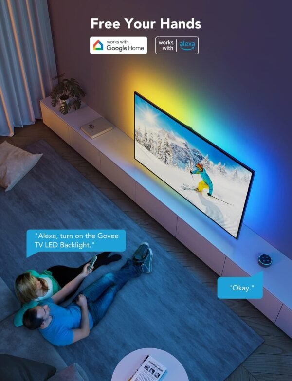 Govee LED TV Backlight 4.6M, RGBIC LED Strip Light for 70-80 inch TVs, Intelligent Lights with Bluetooth and Wi-Fi, Works with Alexa & Google Assistant, Music Sync, 99+ Scene Modes, Adapter Power - Image 8
