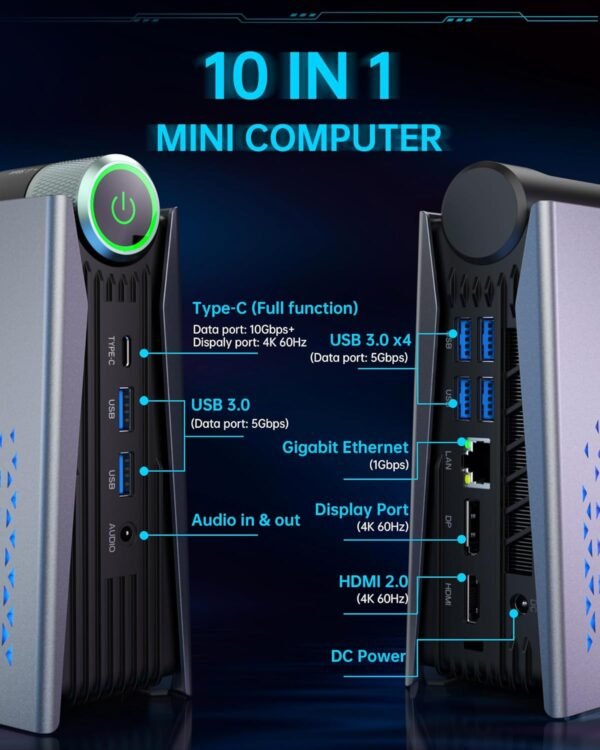 ACEMAGICIAN Mini PC Windows 11, AMD Ryzen 7 Pro 5875U (8C/16T, up to 4.5Ghz) 16GB RAM 512GB NVMe SSD Mini Gaming PC, Mini Desktop Pc with 3-mode Adjustment, WiFi 6/BT5.2/HDMI/DP/Type-C 3 SCREEN OUTPUT - Image 6