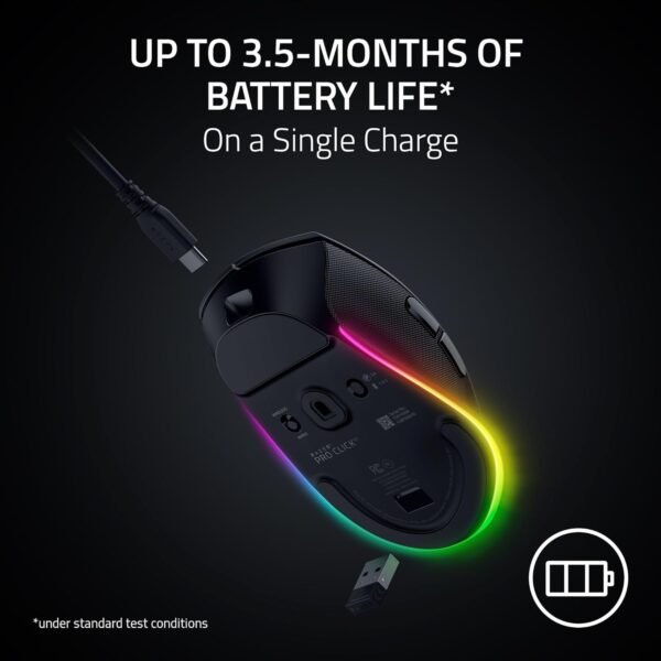 Razer Pro Click V2 - Wireless ergonomic mouse - AI Prompt Assist - 30K Optical Sensor - 3.5 months battery life (14 zones Chroma RGB, HyperScroll tiltable mouse wheel) Black - Image 4