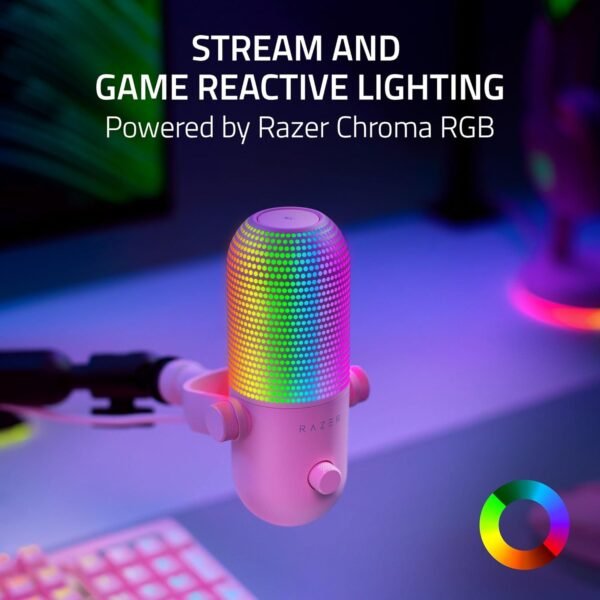 Razer Seiren V3 Chroma - RGB USB Microphone - Supercardioid Condenser Microphone with Tap-to-Mute (Reactive Lighting, Digital Gain Limiter and Integrated Shock Absorber) Quartz - Image 2