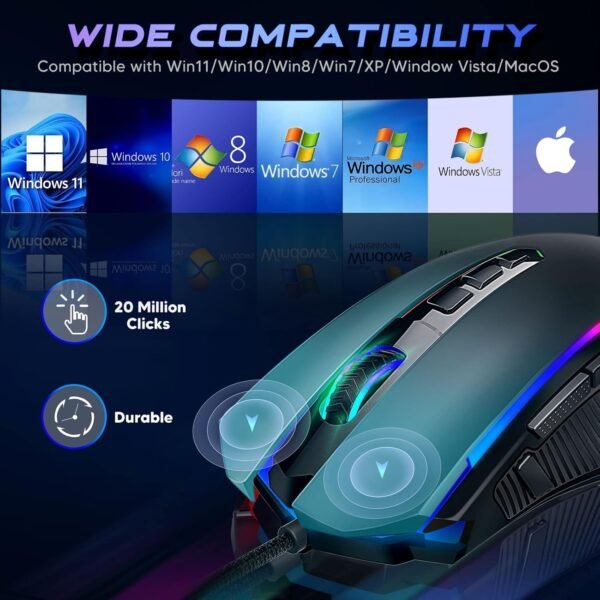Redragon Gaming Mouse, RGB Gaming Mouse Wired with 9 Programmable Macro Buttons, Chroma RGB Backlit, 8000 DPI Adjustable, PC Gaming Mice with Fire Button for Windows/Mac, Black, M910-K - Image 7