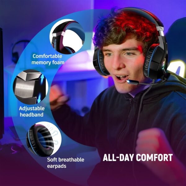 Gaming Headset Stereo Surround Sound Gaming Headphones with Breathing RGB Light & Adjustable Mic for PS4 PS5 PC Xbox One Laptop Mac - Image 5