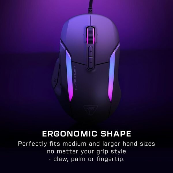 TURTLE BEACH Kone II – Wired Ergonomic RGB Gaming Mouse, 26K DPI Optical Sensor, 100M Click Life Optical Switches, 23 Customizable Inputs, 4D Scroll Wheel, Pure PTFE glides - Ash Black - Image 3