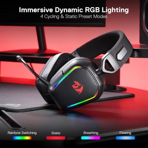 Redragon H868 3-Mode Wireless RGB Gaming Headset, 7.1 Surround Sound, 40 mm Drivers, Leather Foam Ear Pads, Noise-canceling Microphone, Over-Ear Headphones Works for Mobile, PC/PS5/XBOX/NS - Image 6