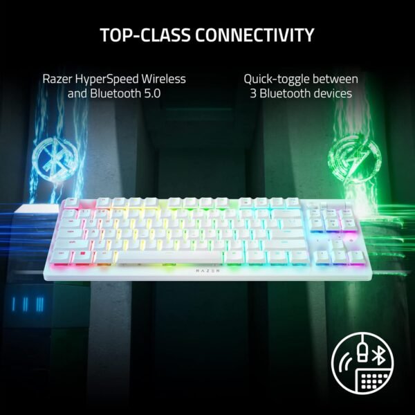 Razer DeathStalker V2 Pro Tenkeyless (Red Switch) - Wireless Low-Profile Optical Gaming Keyboard (Linear Optical Switches, HyperSpeed Wireless, Bluetooth 5.0) US Layout | White - Image 3